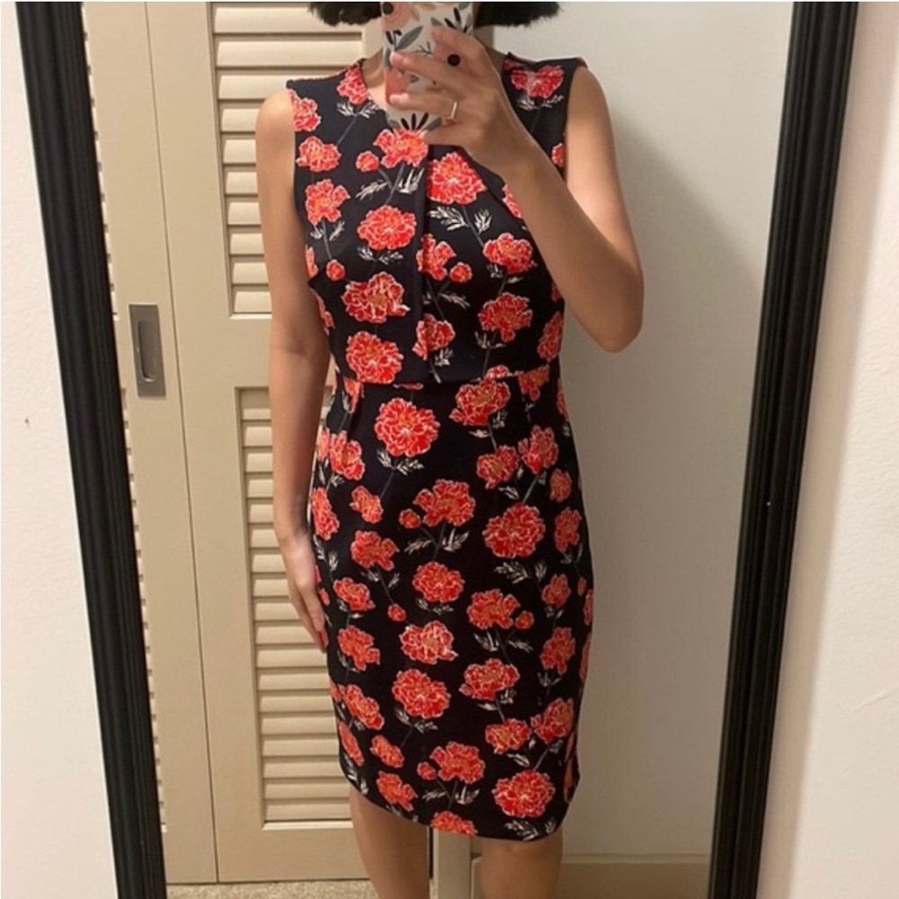 Banana Republic Navy Blue and Red Sheath Dress Crew Neck Midi
